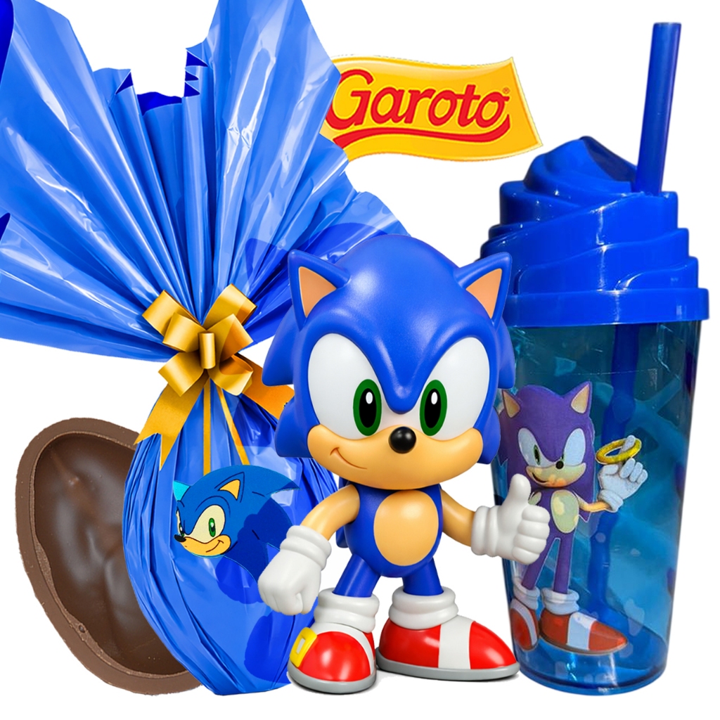 Kit Ovo de Pascoa do Sonic Boneco + Copo Meninos C