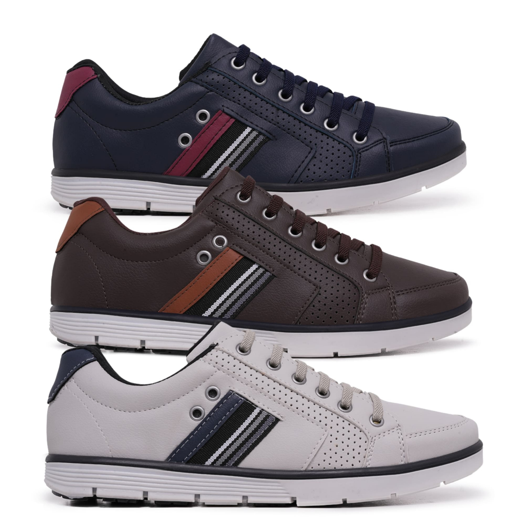 3 Pares Tenis Masculino Estilo Sapatenis Cadarço 