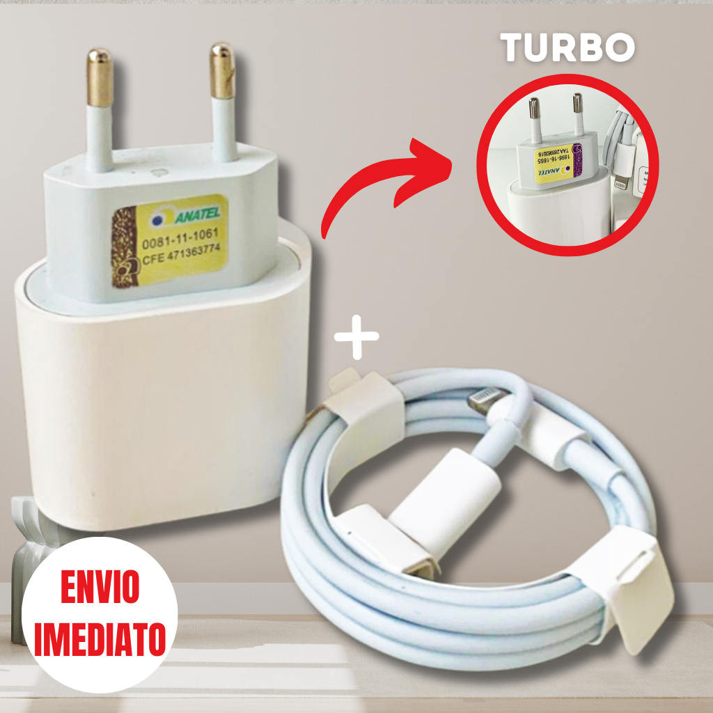kit carregador iphone turbo 20w fonte e cabo carre