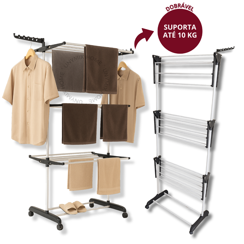Varal De Chão Vertical 3 Andares Grande Prateleir