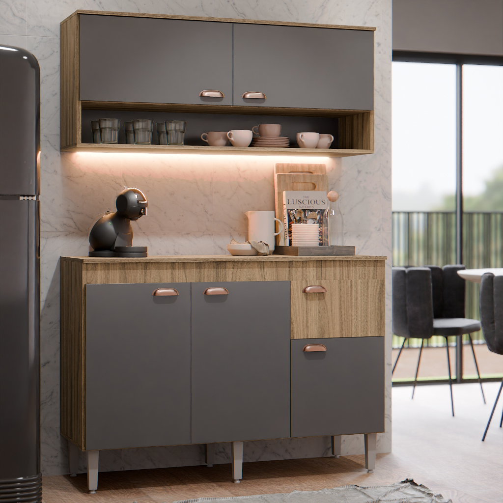 Armário de Cozinha Luiza 90cm com Aéreo Nicho Ba