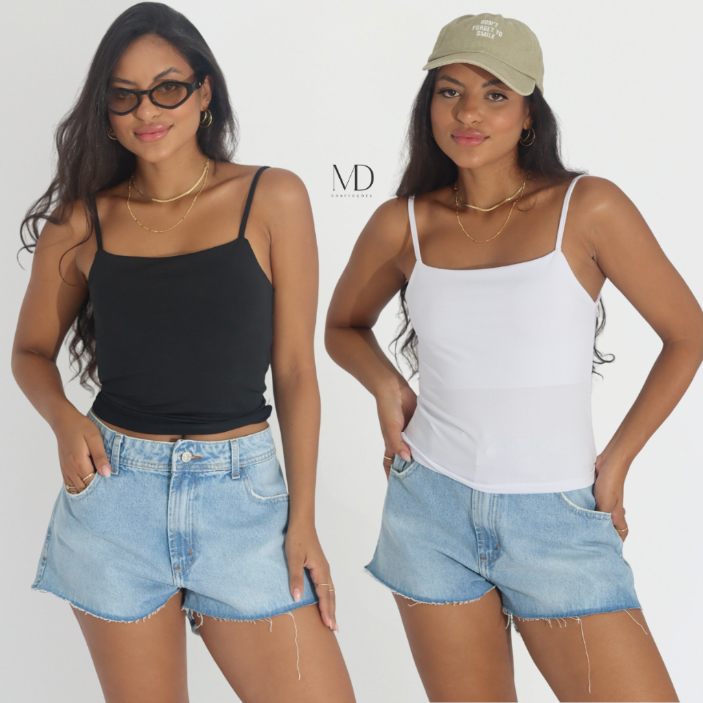 Kit 2 Cropped Feminino Regata Alcinha Básico Ver�