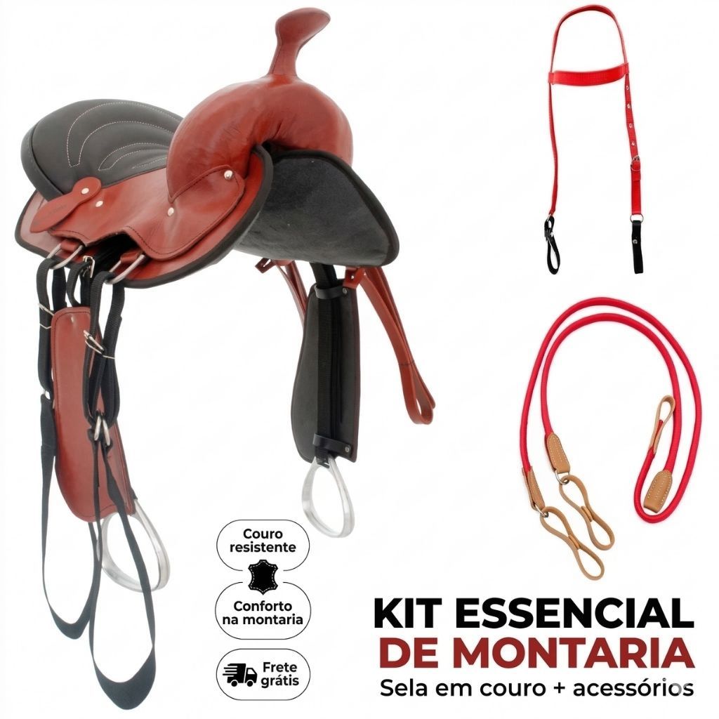 Sela Americana em Couro para Cavalo com Kit de Mon