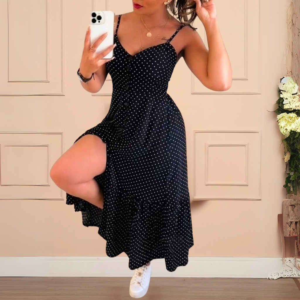 Vestido  MIDI  no crepinho Cor Preto Elegante Com 