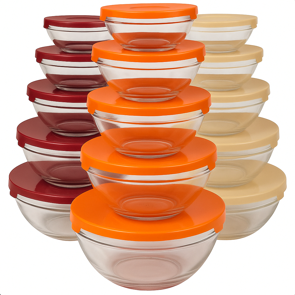 Conjunto de 5 Potes de Vidro com Tampa  Empilháve