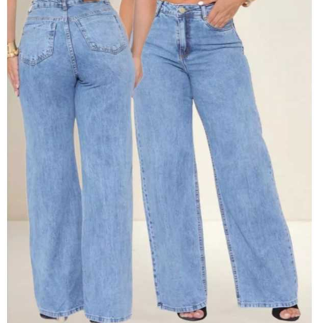 Calça Jeans Feminina Wid Leg Pantalona Boca Larga