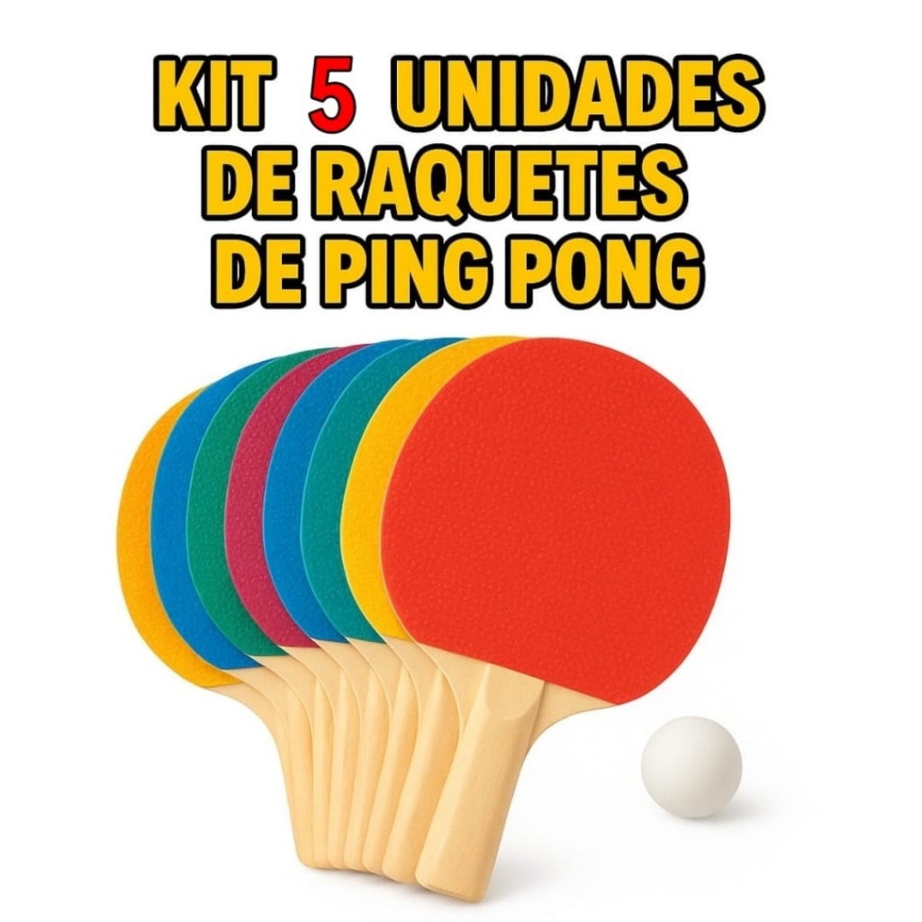KIT 5 Pares raquete ping pong+1bolinha para criaç