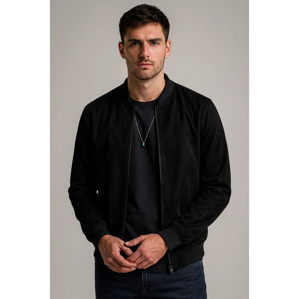 Jaqueta Bomber Suede Masculina Com Zíper Frontal 
