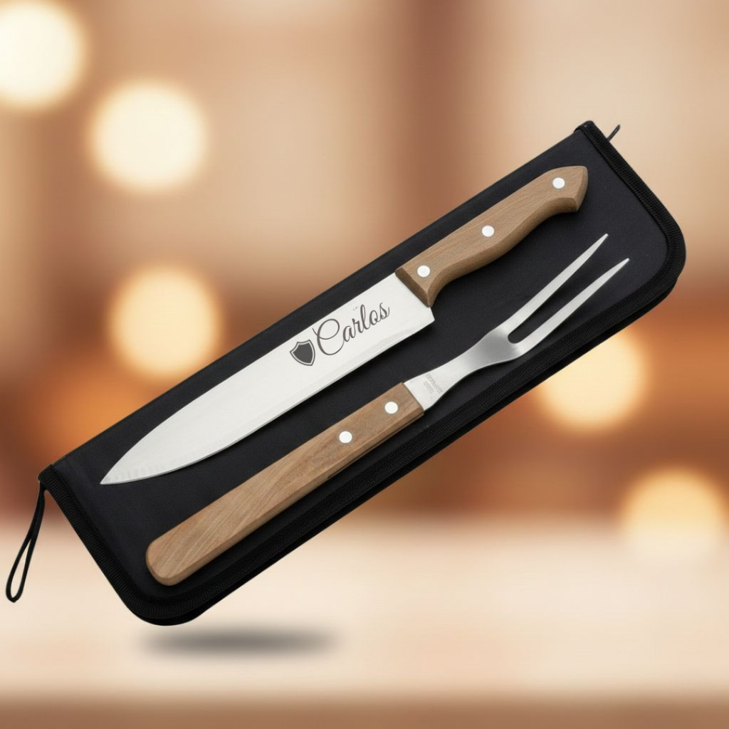 Kit Churrasco 2 pçs Faca Personalizado Garfo C/ E