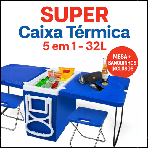 Cooler Caixa Térmica 32L Com Mesas e Cadeiras 5 e