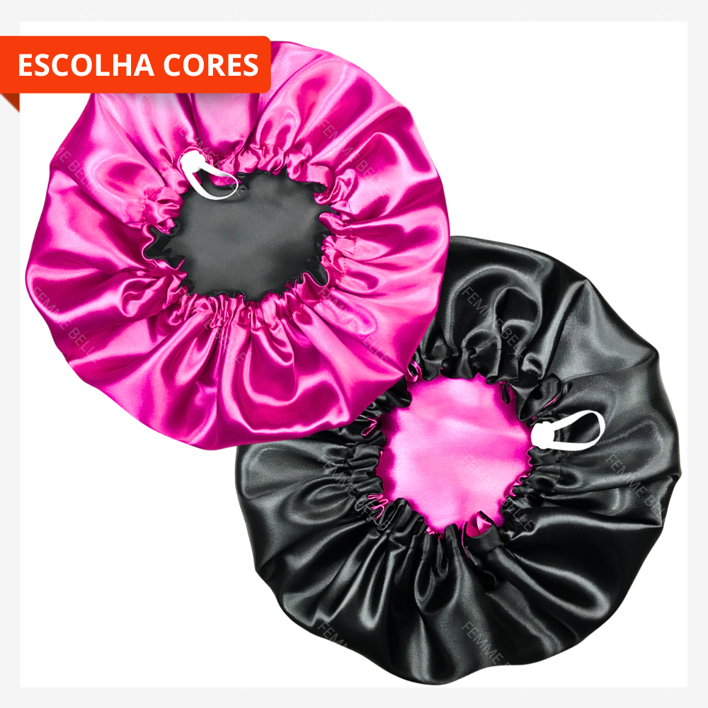 Touca de Cetim Dupla Face Ajustável + xuxinha
