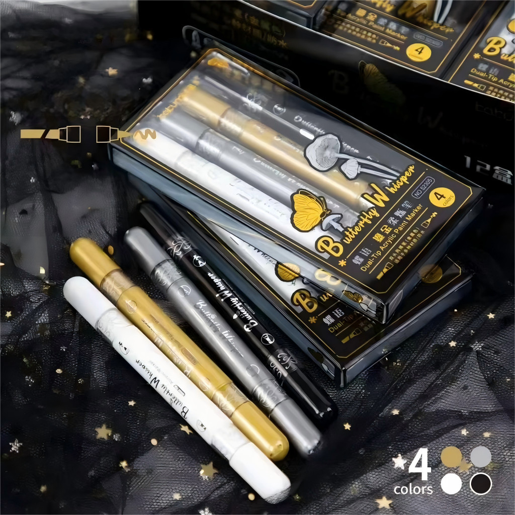 Kit 4 Caneta permanente de acrílico com ponta dup