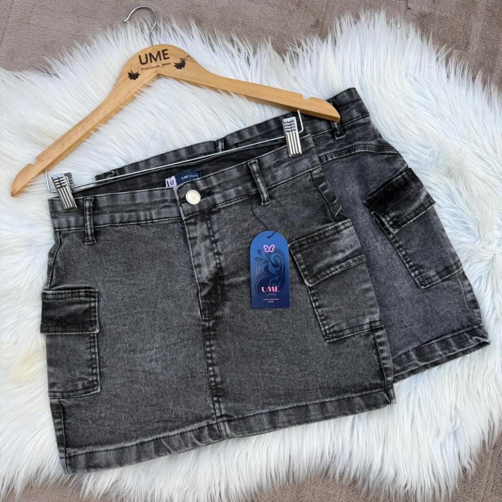 Saia Cargo Marmorizada Preta Manchada Saia Curta G