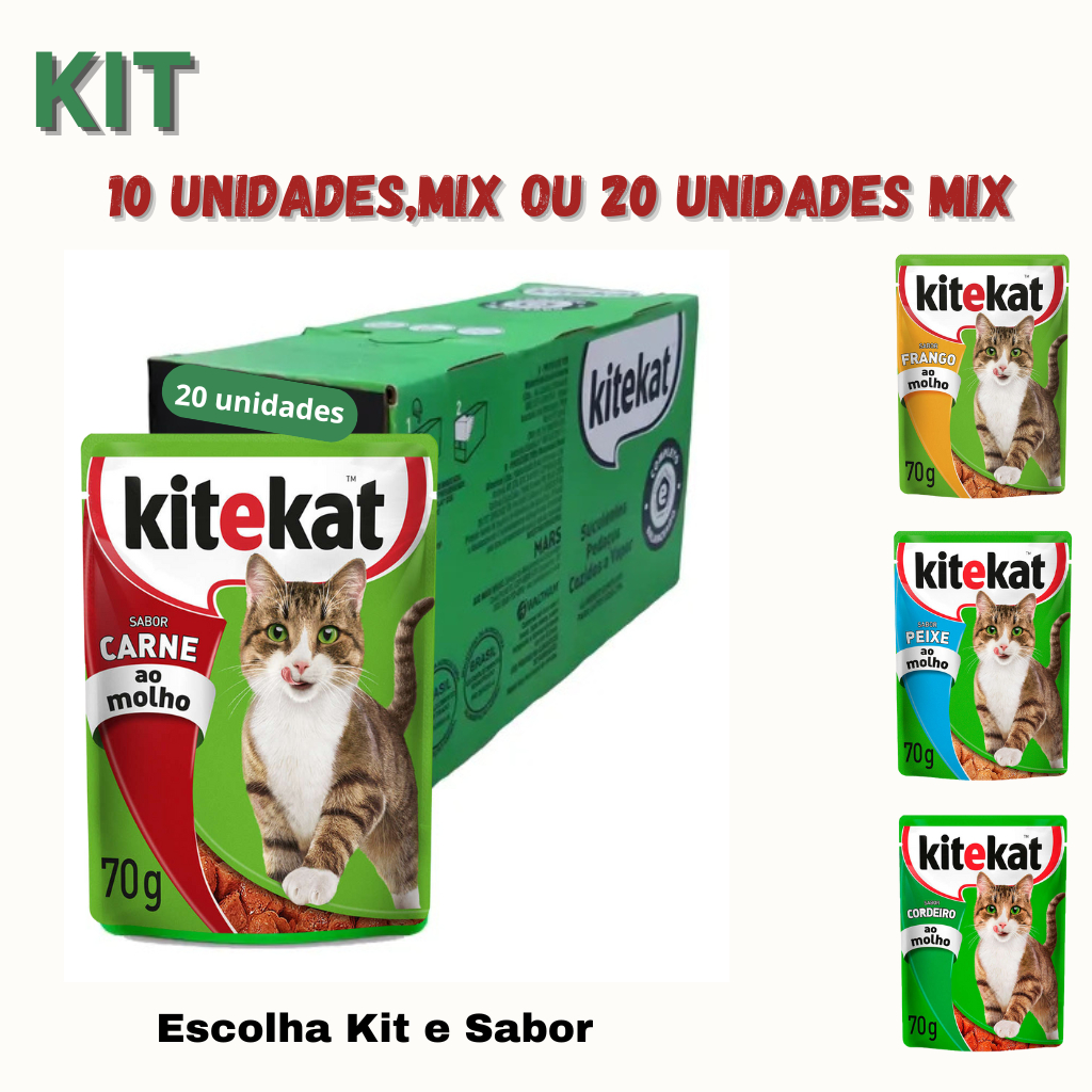 KITEKAT SACHÊ RAÇÃO ÚMIDA PARA GATOS 70G KIT 1