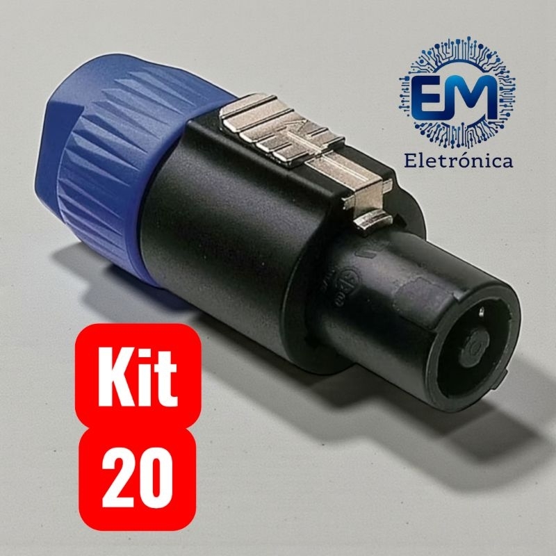 Kit 20 Plug Speakon Macho NL4 4 Polos Caixa de Som