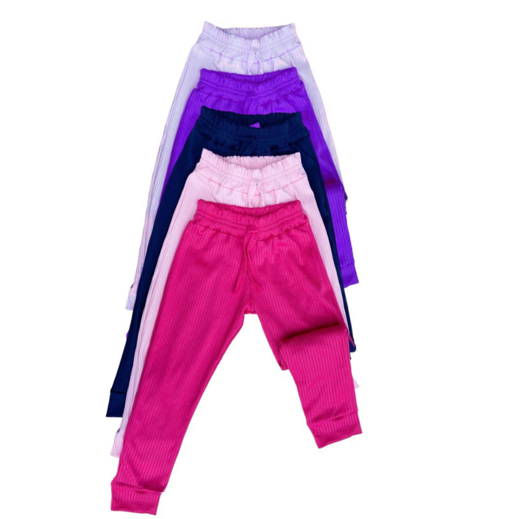 Kit 3 calças canelada infantil menina meia estaç