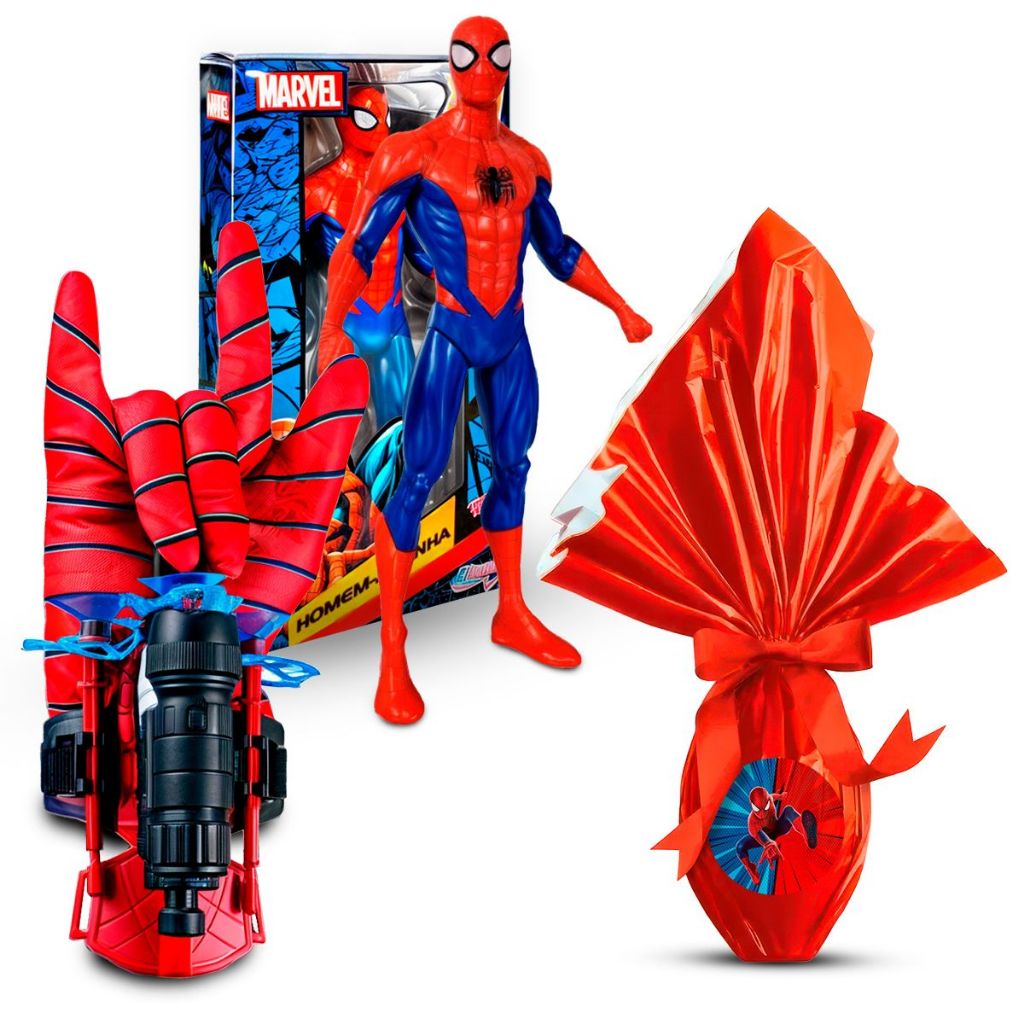 Ovo de Pascoa Homem Aranha 250g  Luva Lança Teia 