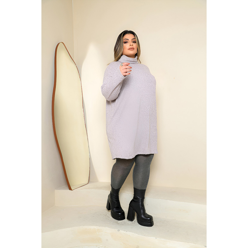 Poncho Plus Size Lãzinha Gola Alta Oversized Com 