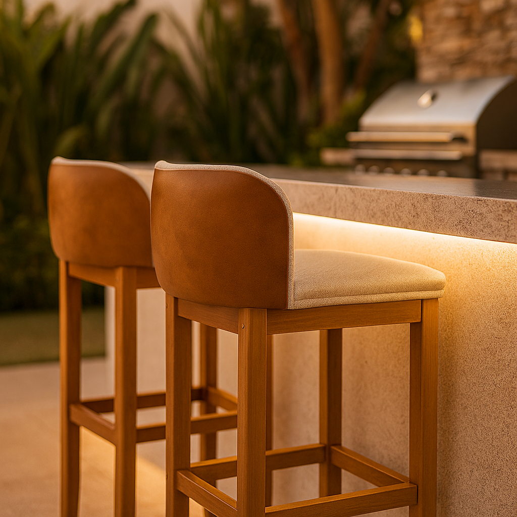 Kit 2 Banqueta Onix de Madeira com Estofado Linho 