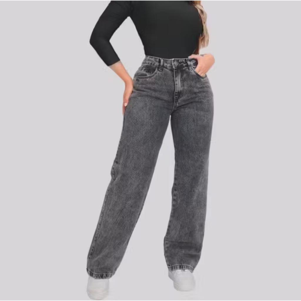 Calça Jeans Feminina Wide Leg Cintura Alta Corte 