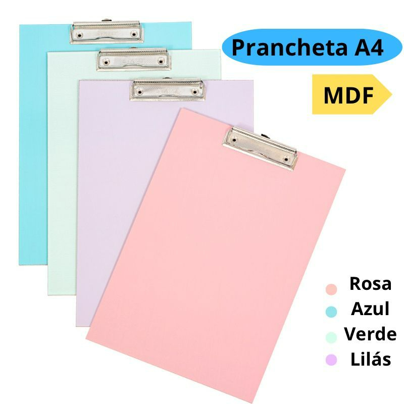 Prancheta A4 Colorida Mdf Com Oficio Prendedor De 