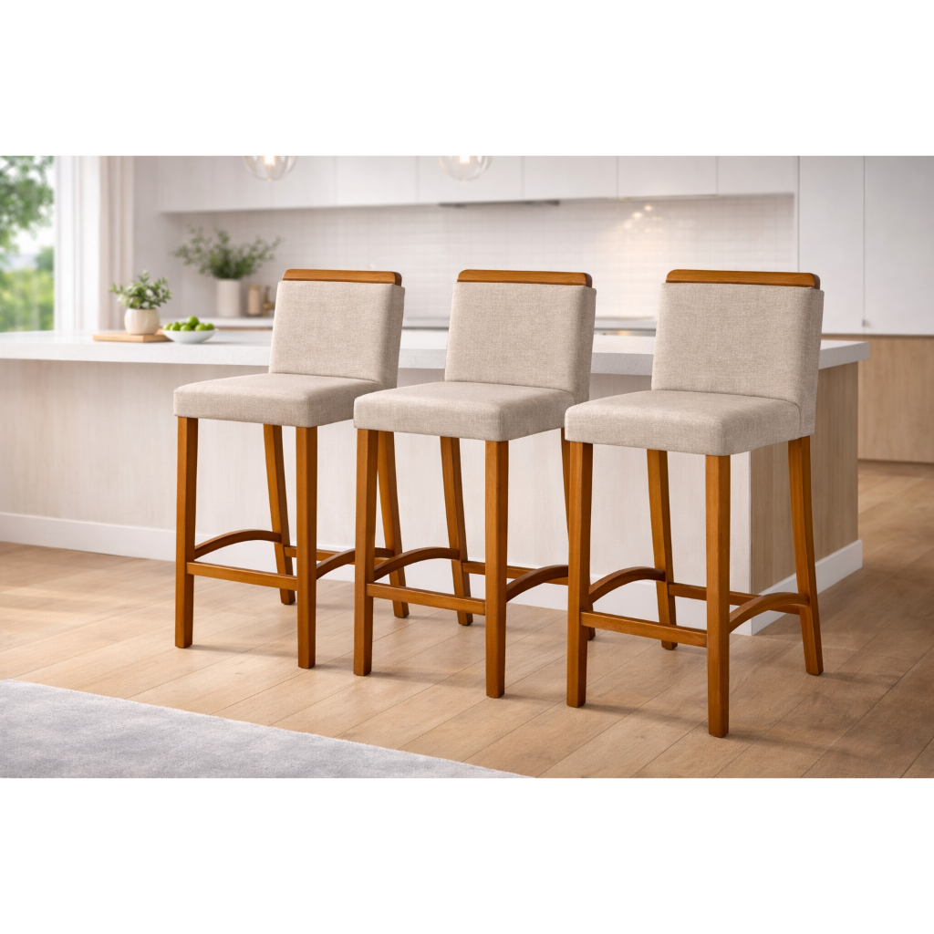 Kit 3 Banquetas Altas Estofadas Cozinha Americana 