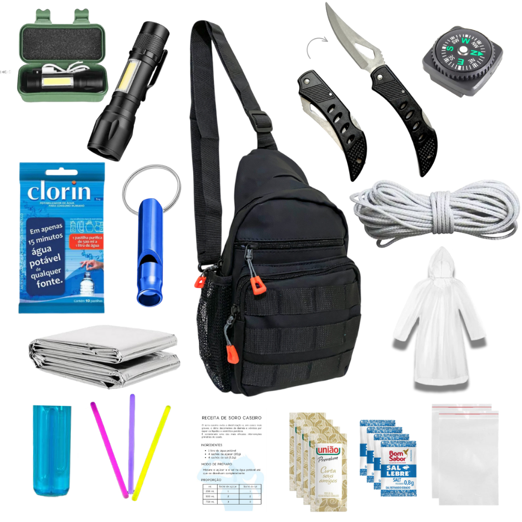 Bolsa Tática Kit de Sobrevivência 40 itens Emerg