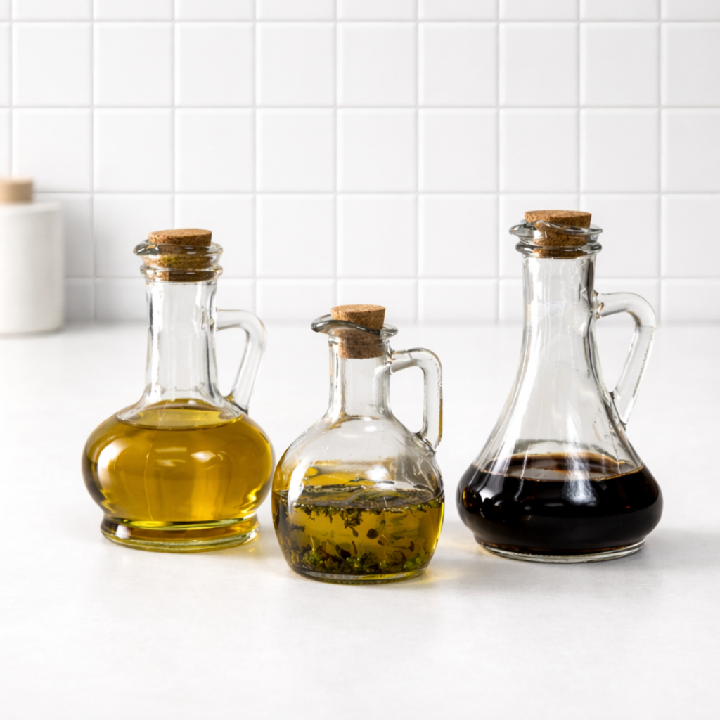 Kit 3 Galheteiros Porta Azeite Vinagre Vidro Tampa