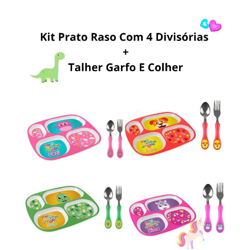 Kit Alimentacao Bebe 1 Prato Com 4 Divisória +1 k