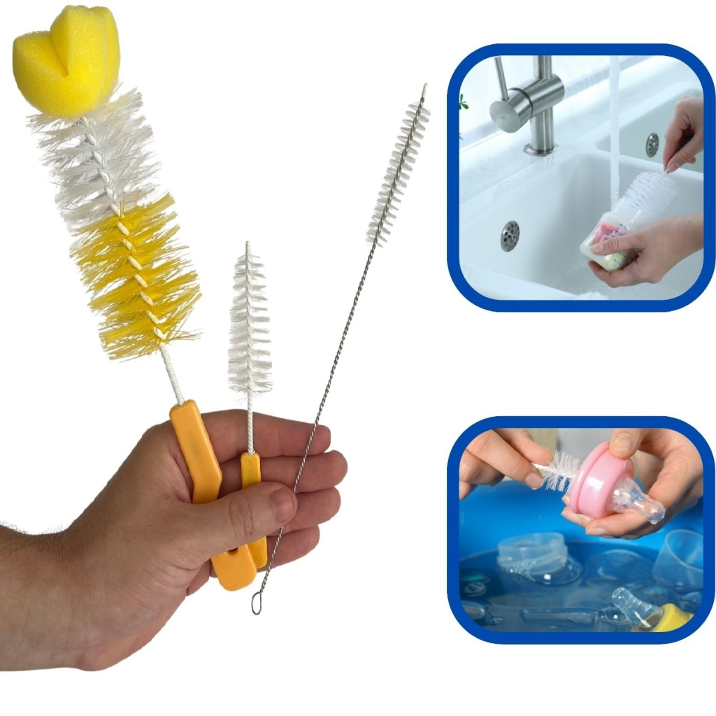 Kit 3 Escovas Para Lavar Louça Garrafa Copo Mamad