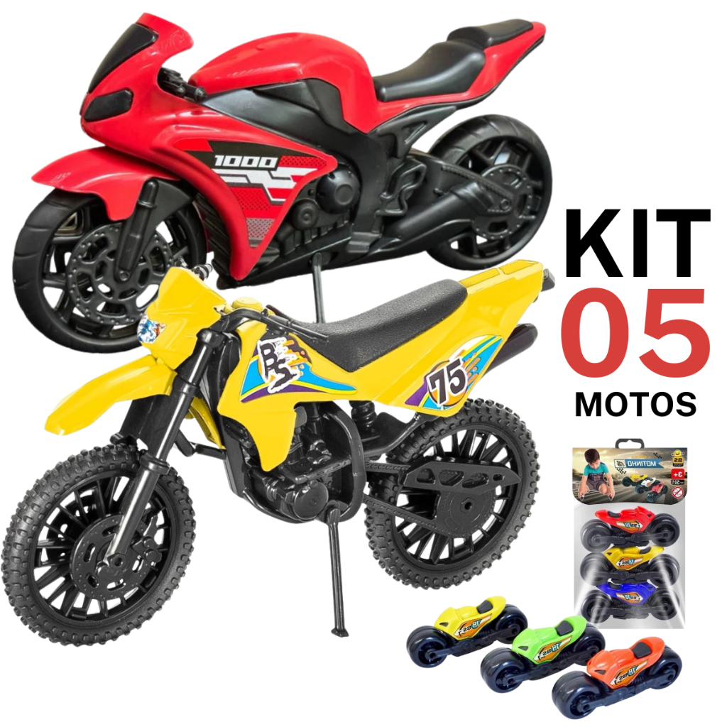 Kit Motos de Brinquedo Menino Moto Esportiva e Mot