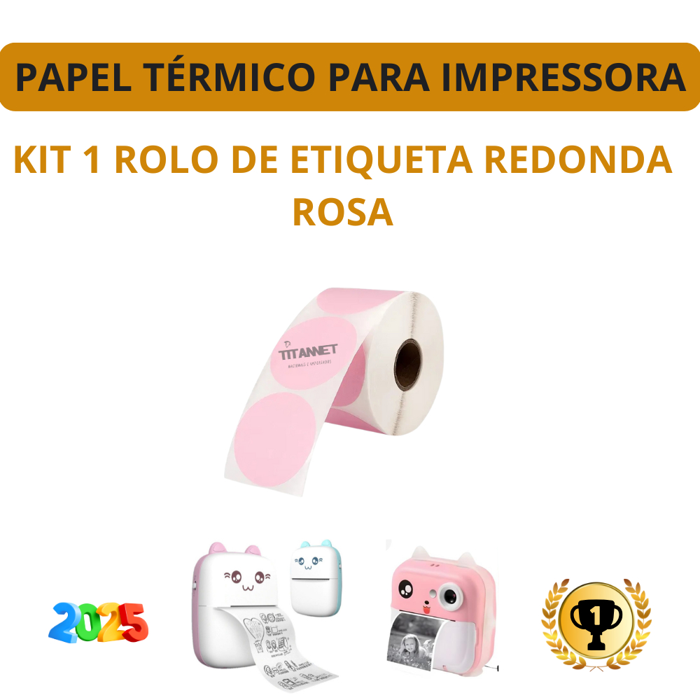 Kit com 1, 3 e 5 Rolos de Etiqueta Adesiva Redonda