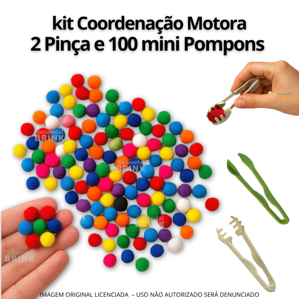 Kit 100 Mini Pompons Coloridos + 2 Pinças  –