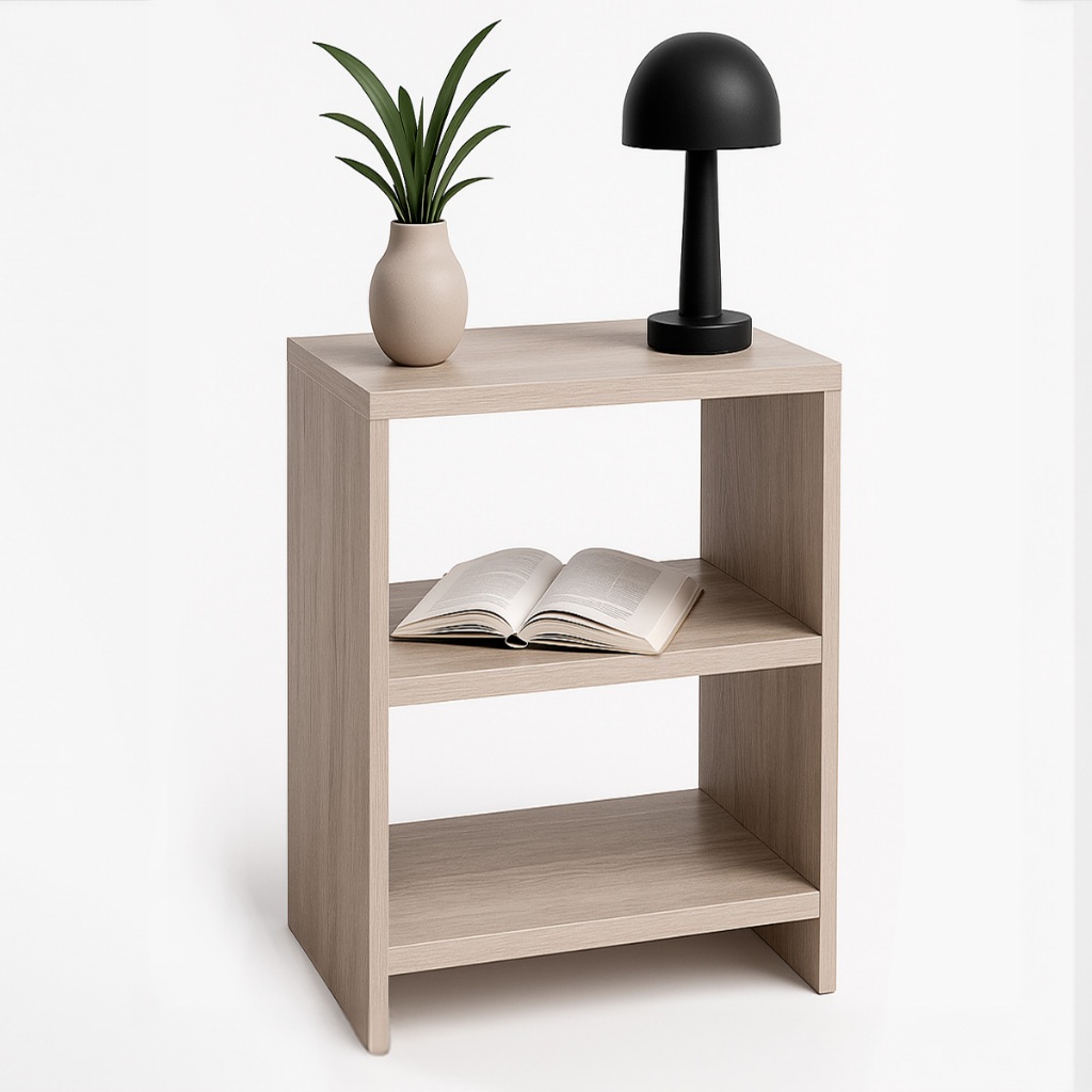 Mesa de Cabeceira Branco e Amadeirado 2 Cores Tama