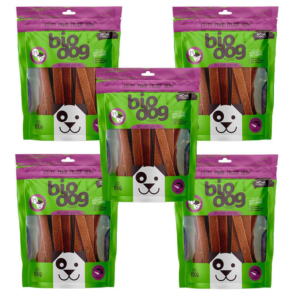 Kit 5x Petisco Natural Snack Biodog Sensitive Pato