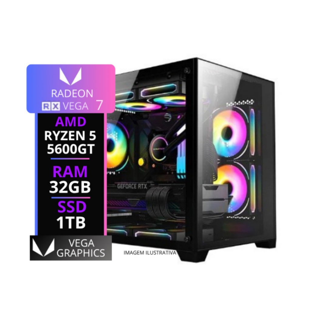 Pc Gamer Aquário Ryzen 5 5600GT/32GB 3200Mhz/SSD