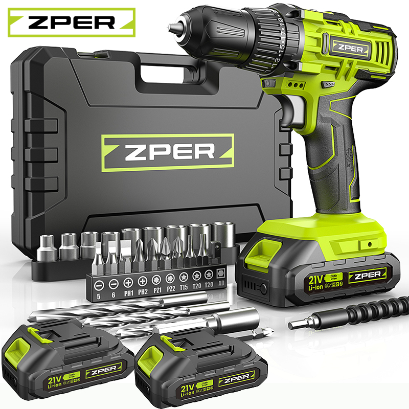 ZPER Furadeira Parafusadeira A Bateria 21V Com Dua