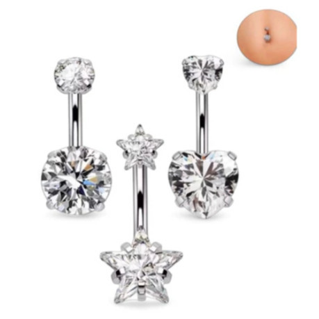 Piercing Umbigo Zircônia Aço Cirúrgico Inox Est