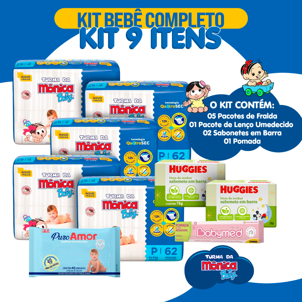 Kit  Fralda Turma da Monica + 2 Sabonetes + 1 Len�