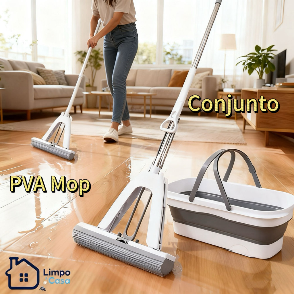 Conjunto de esfregão com esponja PVA, fácil de t