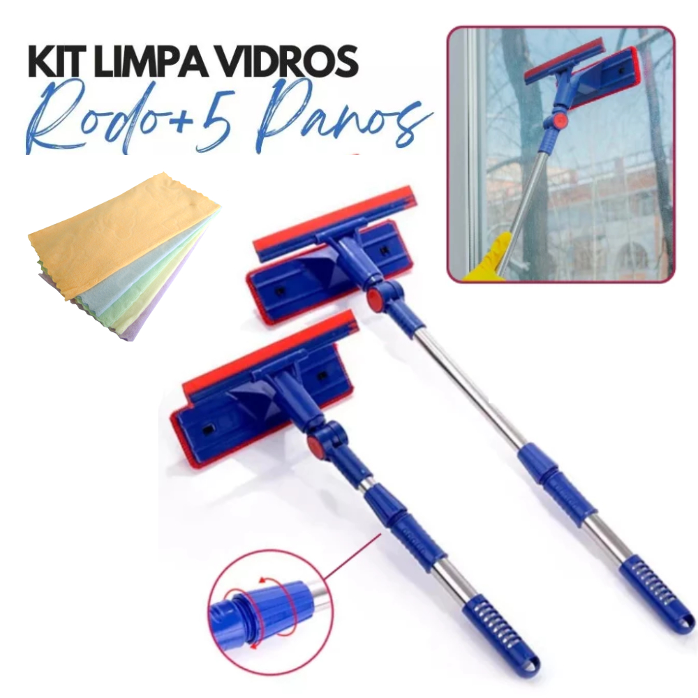 Kit Rodo Mágico Limpa Vidro E Janelas Extensível