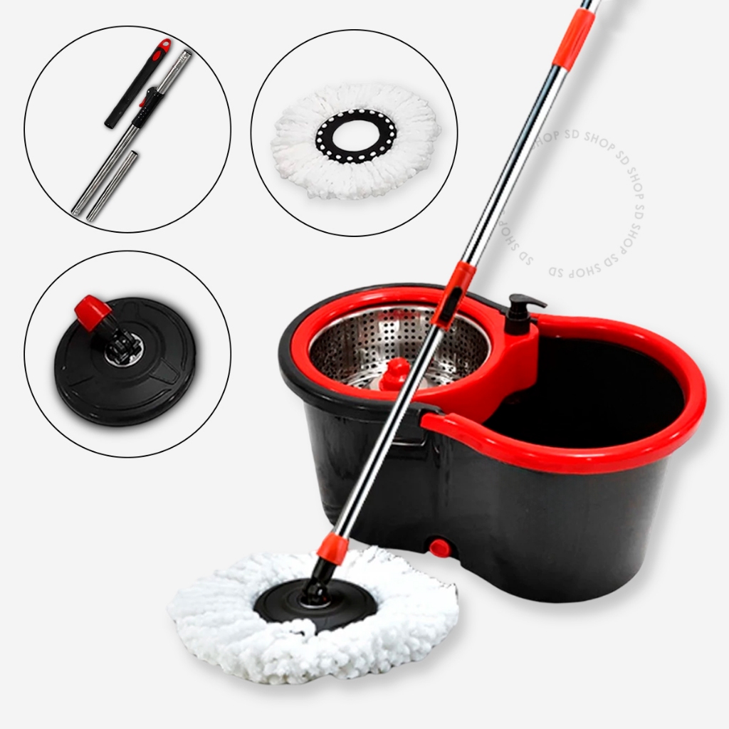 Mop Giratório Balde Cesto Inox Limpeza Esfregão 