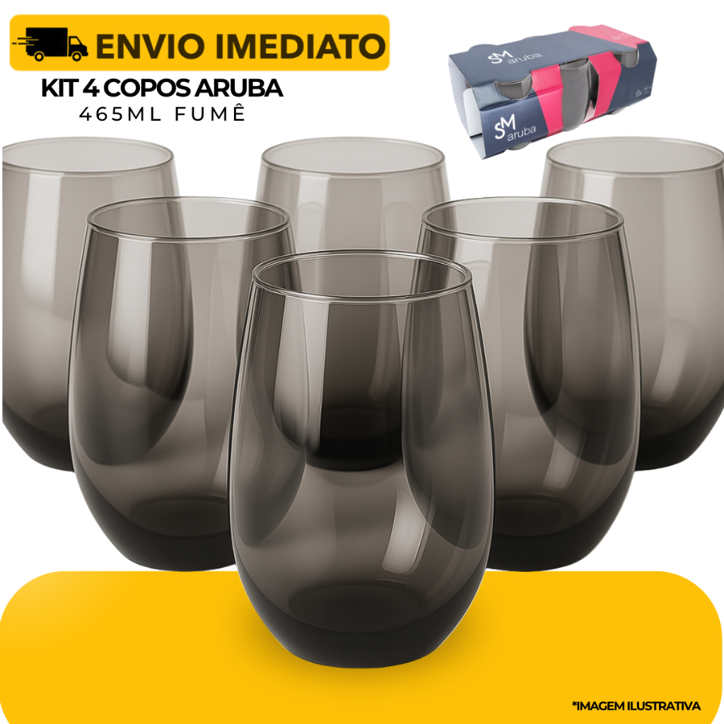 Jogo Copos Aruba Vidro Fumê Multiuso Luxo 465ml C