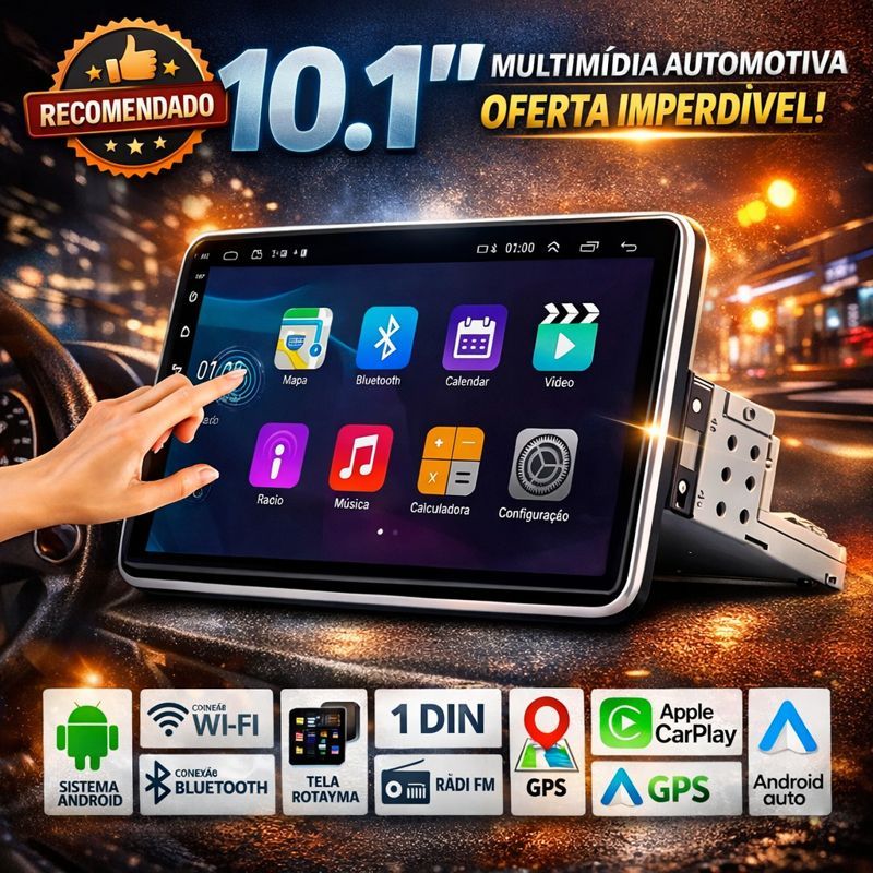 Central Multimídia 10.1 Giratória CarPlay Androi