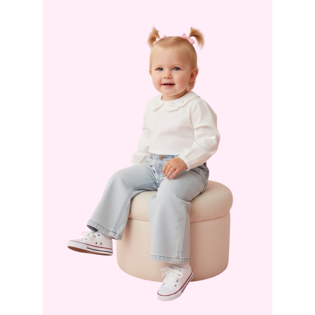 Calça Jeans Wide Leg Bebê Menina Clara Ajuste na