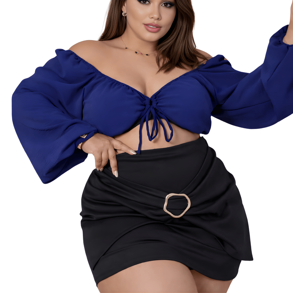 Short Saia Feminino Plus Size Neoprene com Fivela 