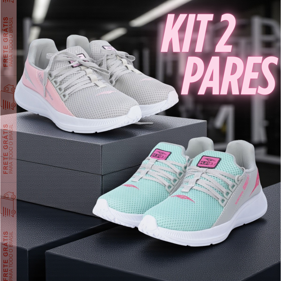 Kit 2 Pares Tênis Feminino Academia Corrida Leve 