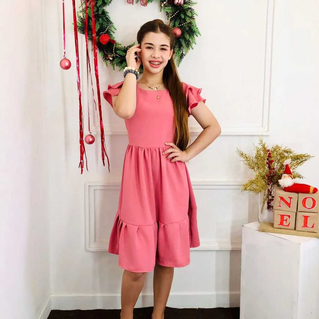 Vestido Juvenil Infantil Vestido Liso Rodado Moda