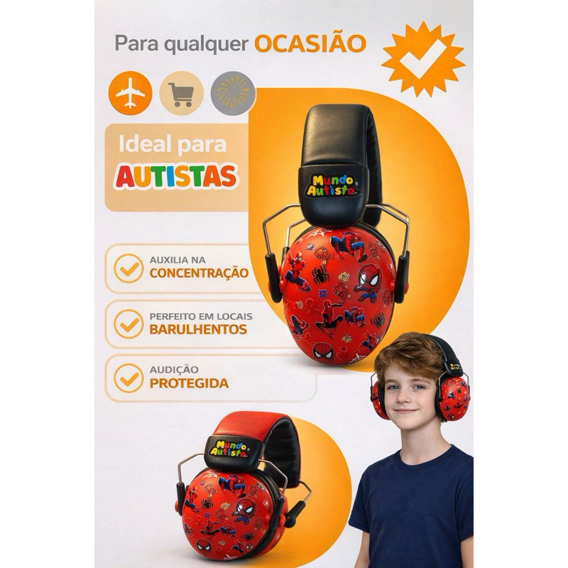 Abafador Homem Aranha 32 DB Autismo Fone Protetor