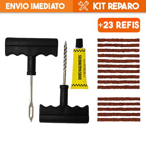 Kit Reparo Pneu Sem Camara Carro e Moto com 10 ou 